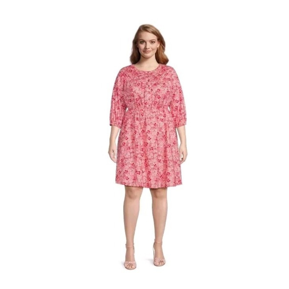 Terra & Sky Womens Plus Size Button Front Dress Pink Pockets Size 1X 16W-18W - B